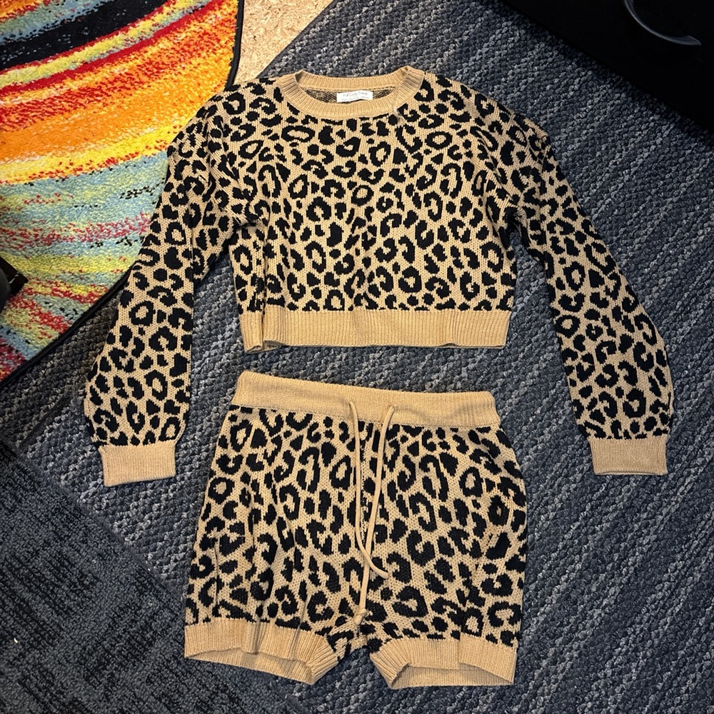 Leopard Print Pajama Set - Black and Tan